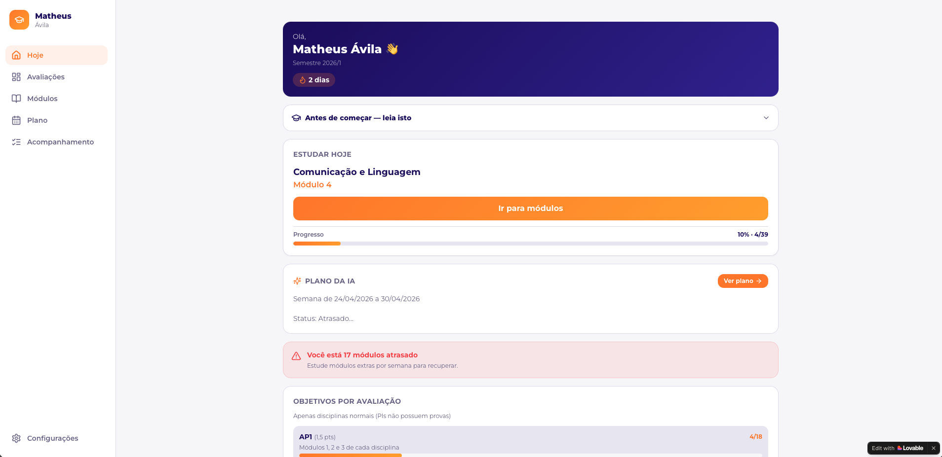 Dashboard do Sprint EaD